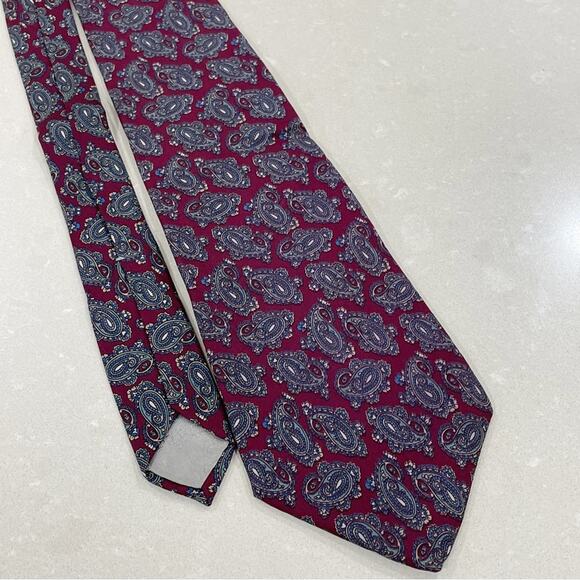 Vintage Christian Dior Monsieur Silk Tie Burgundy Blue Paisley - Picture 2 of 6